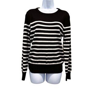 Cielo Striped Crewneck Sweater Nautical Preppy Soft Stretch B & W Womens L NWT